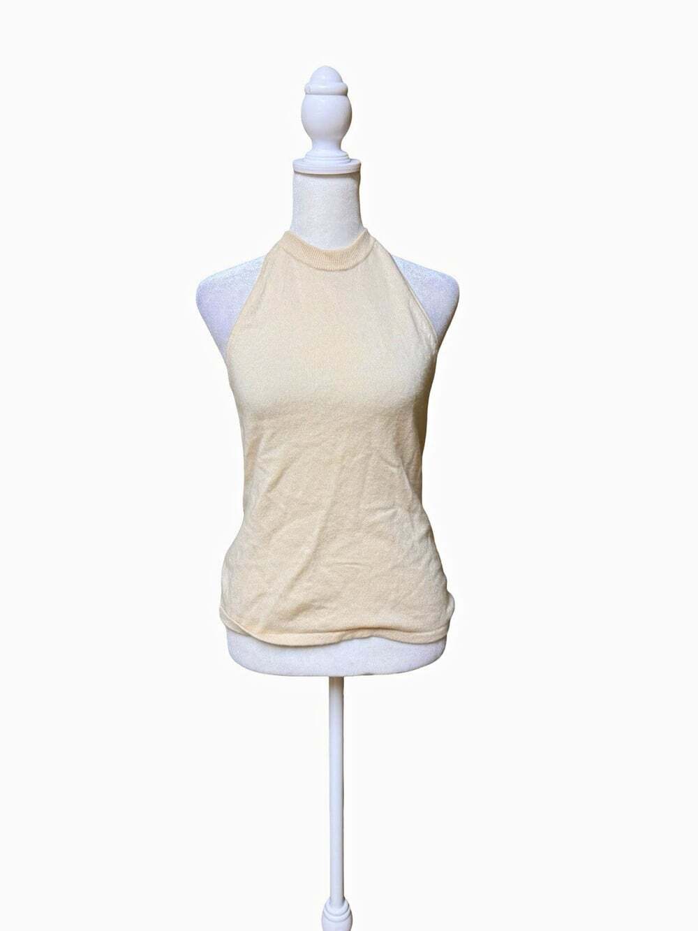 BLACK Saks Fifth Avenue Beige Cashmere Knit Halter Tank Top Zipper Size S